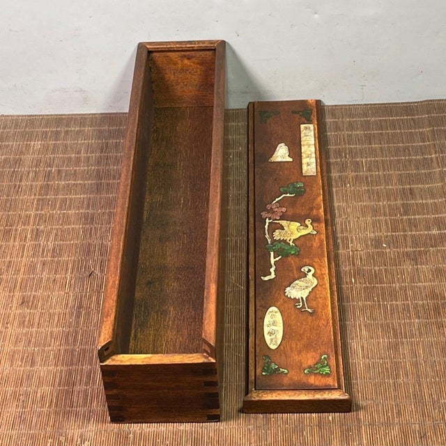 1980s Chinese-Style Inlaid Solid Wood Long Box | Chairish