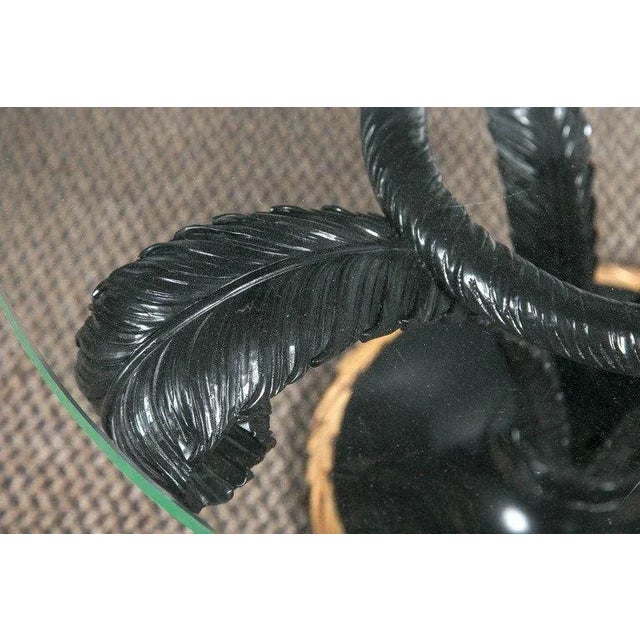 Hollywood Regency Style Ebonized Glass Top Palm Leaf Coffee Table Gilt Border For Sale - Image 4 of 7