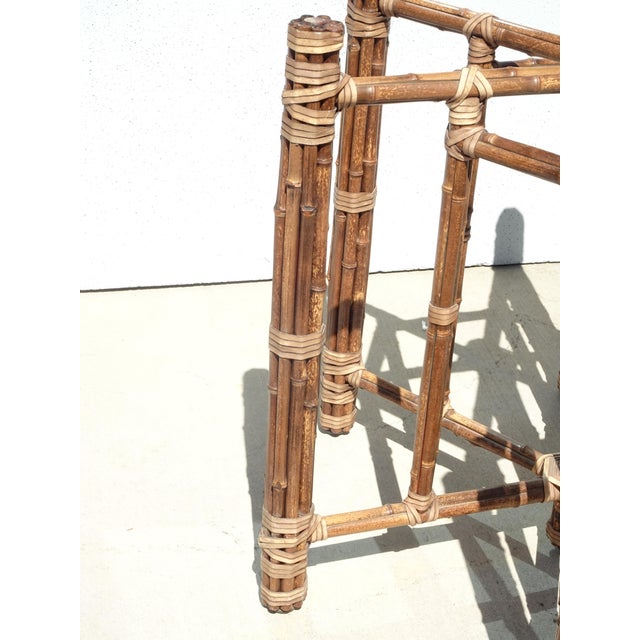 Wood Vintage McGuire Organic Modern Bamboo Rattan Round Dining Table W Leather Straps For Sale - Image 7 of 16