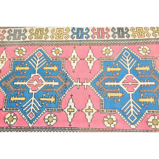 Textile Vintage Pink and Blue Oushak Area Rug For Sale - Image 7 of 11