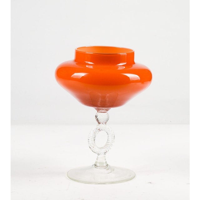 Vase backsplash glass with orange calyx and stem worked torsion transparent Murano 1950 Dimensions: diameter of 18 cm x...