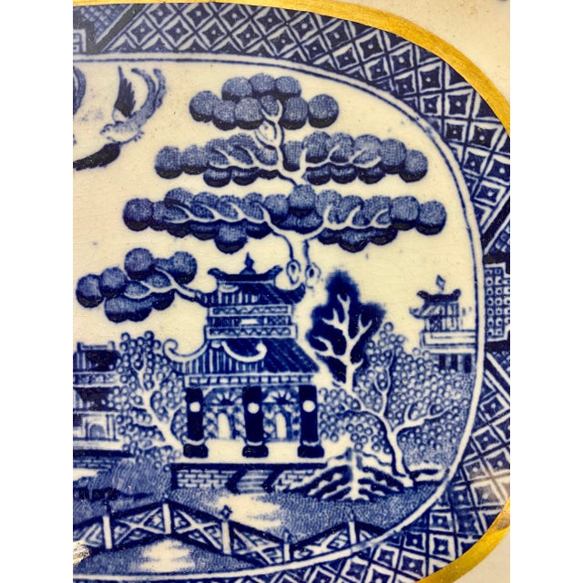 Mid 19th Century Antique Pair of Gold Rimmed Beech Hancock & Company Oval Blue Willow Side Dish/Vegetable Serving Dishes From England - Circa 1851 For Sale - Image 5 of 12