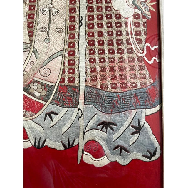 Framed Chinese Embroidery Panel of Longevity Deities For Sale - Image 9 of 13