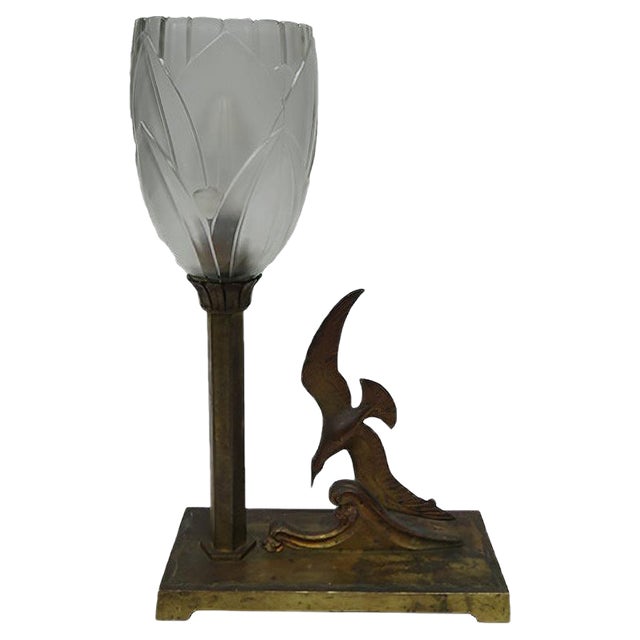Art Nouveau Seagull Table Lamp For Sale