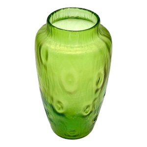 Antique Loetz Creta Rustican Green Nouveau Art Iridescent Vase - Austrian - Pinched Dimples