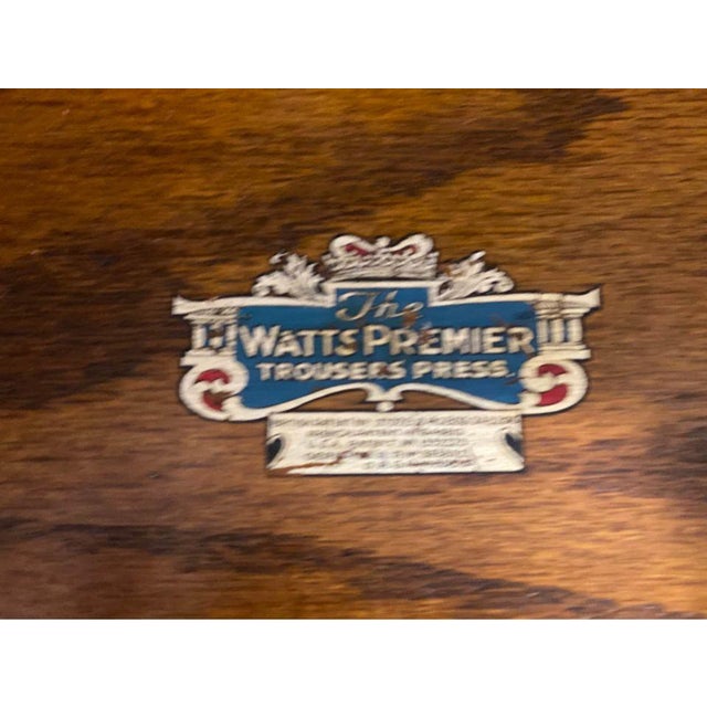 Wood Antique Watts Premier Oak and Iron Mounted Trouser Presser and Stretcher Coffee Table For Sale - Image 7 of 9