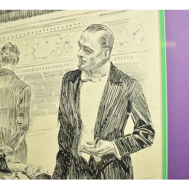 1910s Gentlemen's Players' Club Pen & Ink Drawing by Orson B. Lowell For Sale - Image 5 of 11