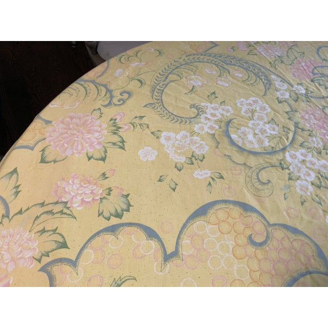 1980s 1980s Custom, Lined Yellow, Pink, & Green Round Tablecloth For Sale - Image 5 of 10