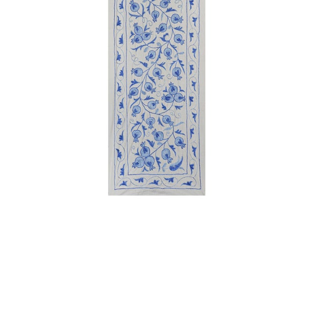 1970s Cotton Suzani Decor, Floral Blue Suzani Table Runner For Sale - Image 5 of 10