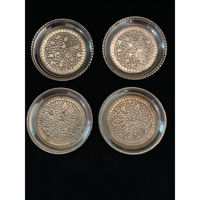Vintage Nickel German Silver Drinking Coasters Ornate Repousse Flowered - Set of 4 For Sale - Image 11 of 13