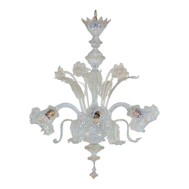 Vintage Ca'Rezzonico Style Gold Infused and Opaline Murano Chandelier For Sale