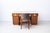 Solid mahogany & veneer (geom. Marquetry), ground glass, fabric, brass, leather dimensions in cm table (h x w x d x bh x...