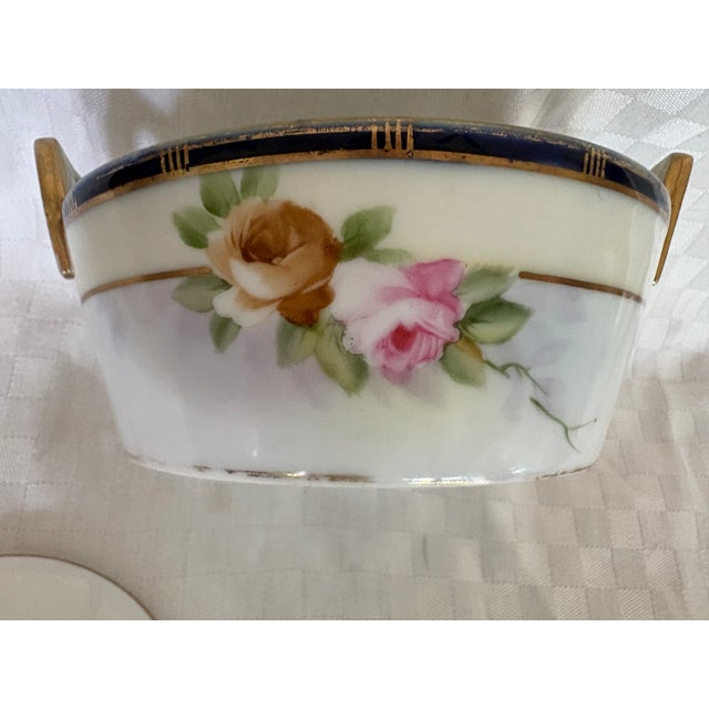 1910s Antique Hand Painted Porcelain Butter Tub For Sale - Image 5 of 12