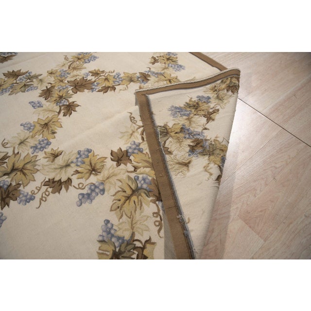 Ivory 9x12 Vintage Aubusson Flat Weave Wool Rug, Ivory Grapevine Lattice For Sale - Image 8 of 14