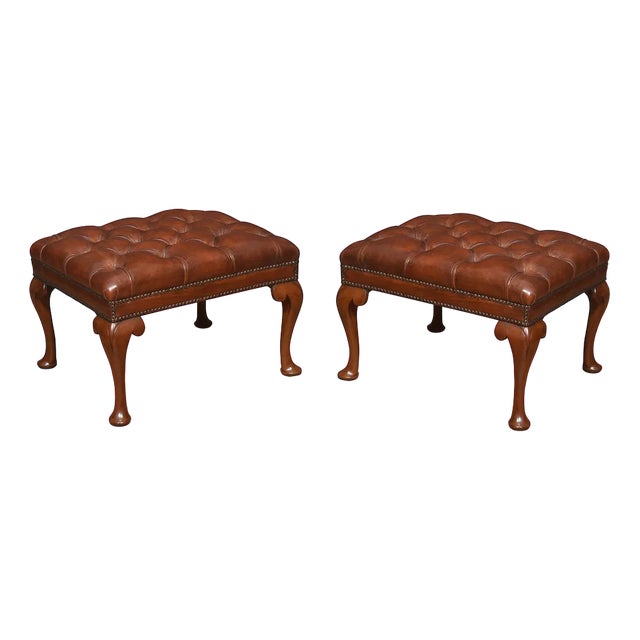 Set of Leather Upholstered Stools, 1890s For Sale