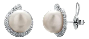 14k White Gold 13.4 Millimeter Pearl and Diamond 1.20 Carats Earrings, Set of 2