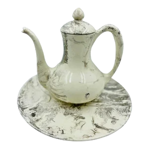 Vintage Sascha Brastoff White & Platinum "Surf Ballet" Large-Scale Coffee Pot & Platter Set- 2 Pieces