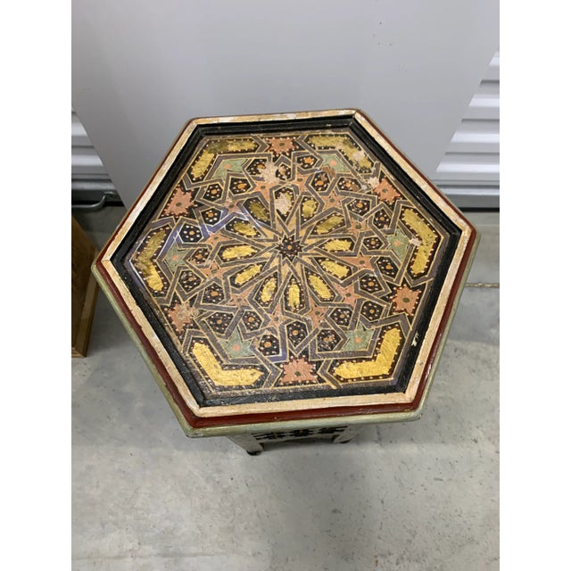 Vintage Hand-Painted Hexagonal Moroccan Table. Hand crafted with exquisite color and detail.