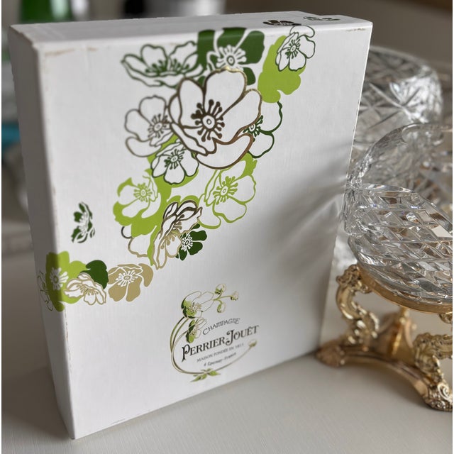 Late 20th Century Perrier-Jouët Hand Painted Vintage Champagne Flutes- A Pair in Original Box For Sale - Image 5 of 11