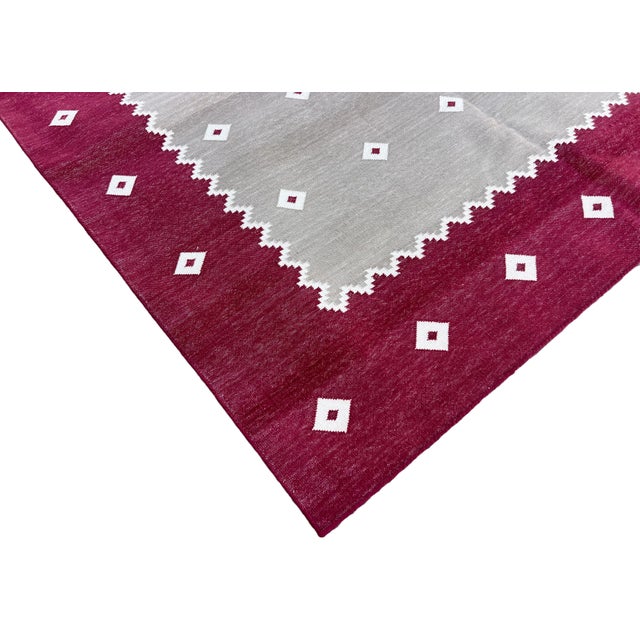 Not Yet Made - Made To Order Handmade Cotton Vegetable Dyed Area Rug, Diamond Pattern Beige, Cream and Pink Dhurrie - 6'x9' For Sale - Image 5 of 12