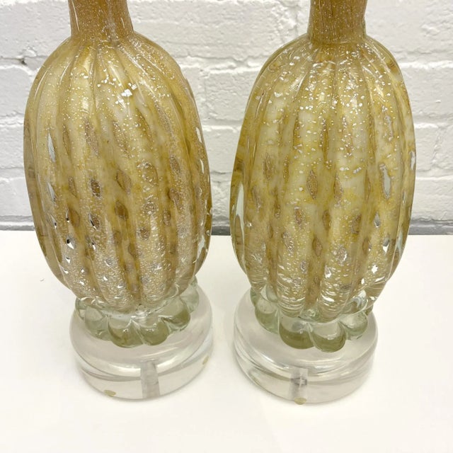 Metal Vintage Italian Murano Glass Lamps - a Pair For Sale - Image 7 of 10