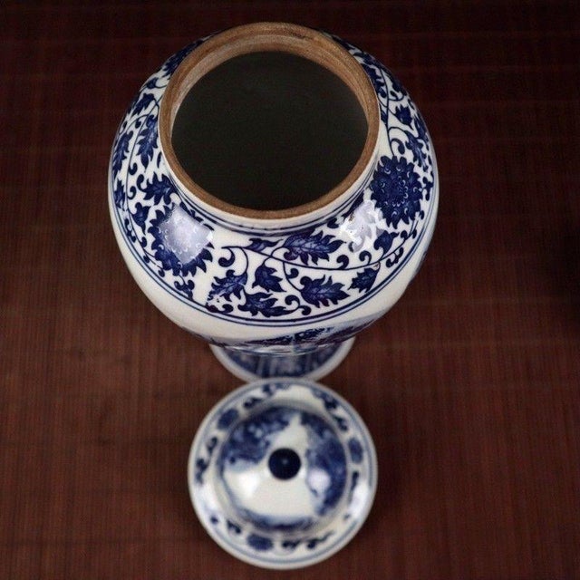 Blue Chinoiserie Blue and White Landscape Porcelain Lidded Ginger Jar For Sale - Image 8 of 9
