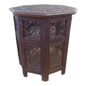 Vintage India Trade Hardwood Carved Octagonal Tea Table