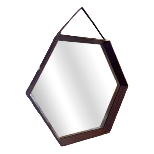 Vintage Teak Hexagonal Mirror, Denmark, 1960s For Sale