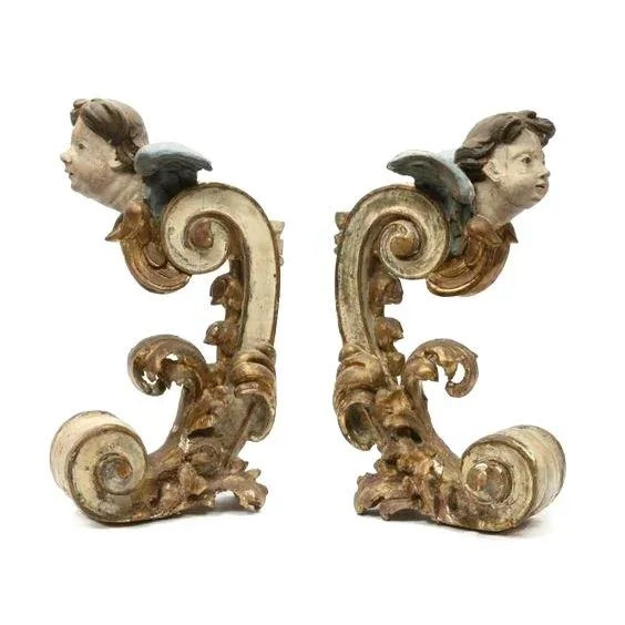 Large Polychrome and Gilt Figural Wall Brackets - a Pair For Sale - Image 4 of 5