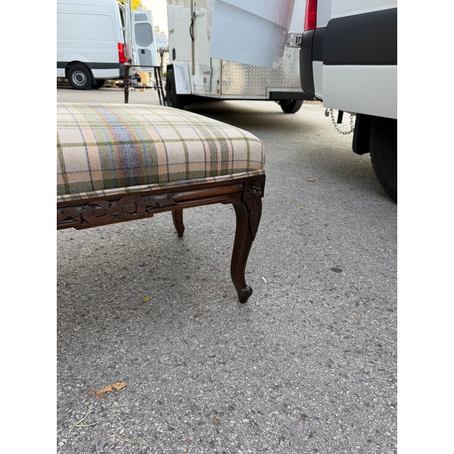 Late 19th Century Newly Upholstered Plaid French Bench For Sale - Image 5 of 11