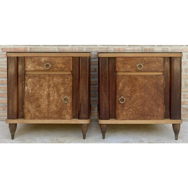 Wood Italian Walnut and Beech Wood Nightstands with Black Glass, 1940s, Set of 2 For Sale - Image 7 of 16