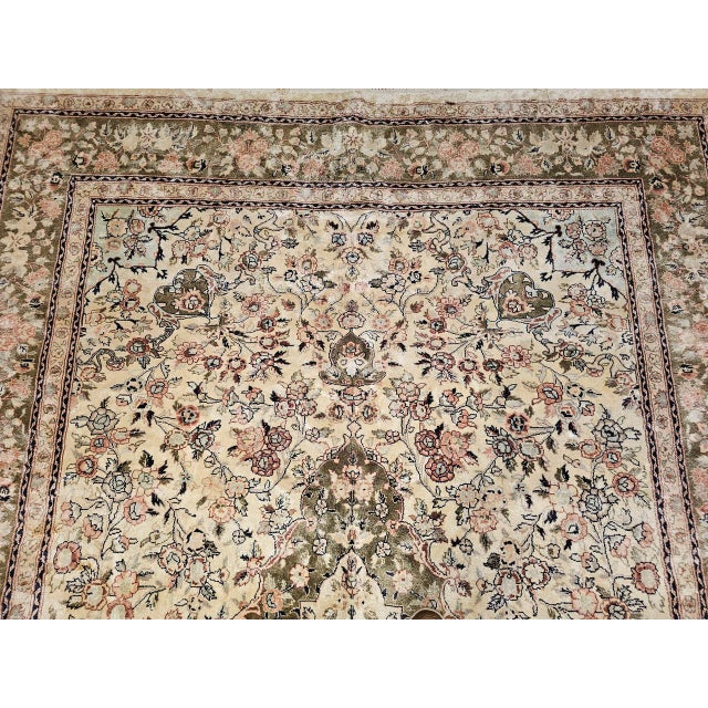 Vintage Indian Silk Rug, Hand-Knotted, Floral Medallion Design, 6' x 9' For Sale - Image 13 of 18