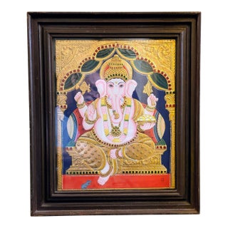 Vintage Traditional Hindu Tanjore Painting: Lord Ganesha For Sale