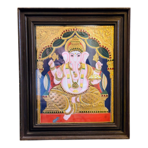 Vintage Traditional Hindu Tanjore Painting: Lord Ganesha