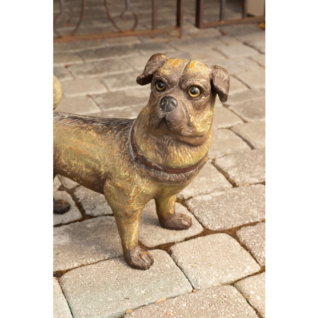Vintage English Standing Pug Composition Sculpture with Glass Eyes and Collar For Sale - Image 11 of 12