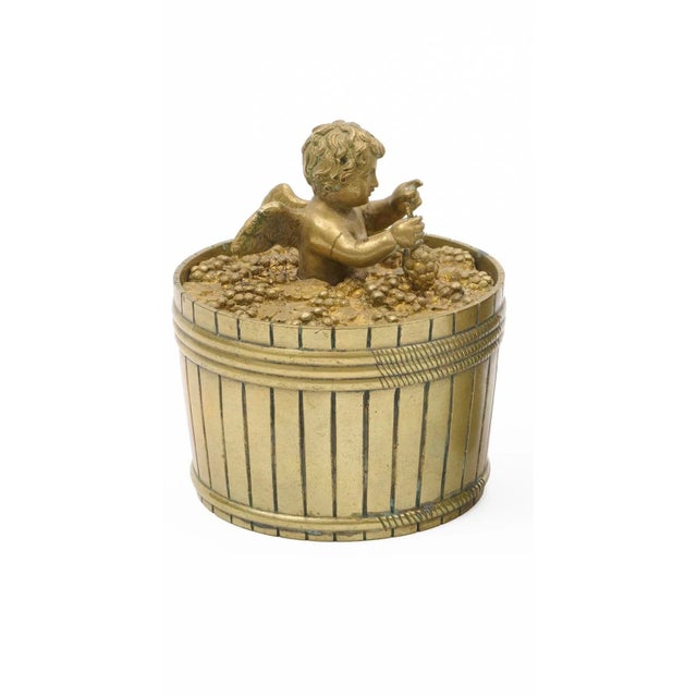 French Antique Early 19th Century French Empire Bronze Inkwell in the Form of a Putto Making Wine in a Barrel of Grapes For Sale - Image 3 of 9