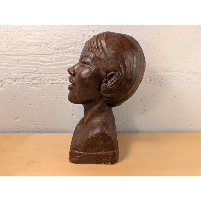 Vintage Mid-Century Modern Plaster Portrait Bust - Signed J. Stoican For Sale - Image 4 of 8