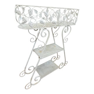 Mid Century Modern White Painted Wrought Iron 3 Tier Planter For Sale
