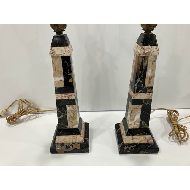 Black Pair of 1930s Inlay Marble Lamps For Sale - Image 8 of 9