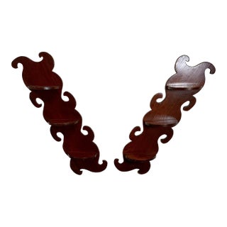 1940s Vintage Americana Boho Chic Folk Art Wall Mounted Display Shelves - A Pair For Sale