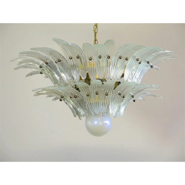 Brass Murano Chandelier Original Palmette, Opal Iridiscent Glass - 58 Glasses For Sale - Image 8 of 10