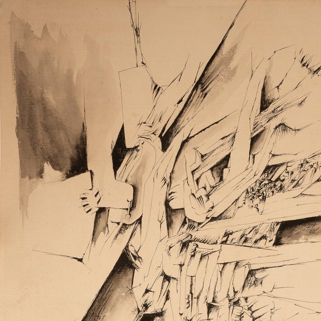Black Italian Mid Century Abstract Modernist Ink & Watercolor Painting "Fragmentation" by Gio Pomodo, 1956ro, 1956 For Sale - Image 8 of 13