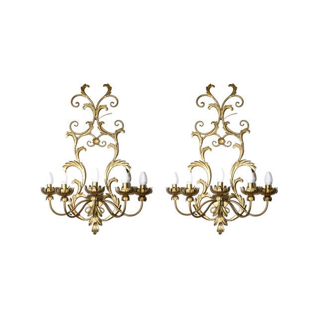 5-Light Wall Lamp in Golden Brown Iron For Sale