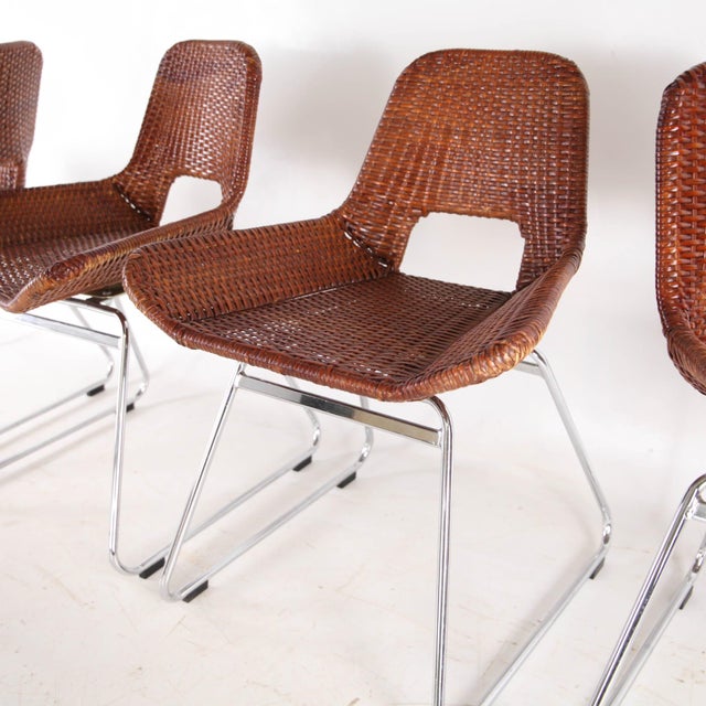 Rattan and Chrome Chairs, 1990s, Set of 4 For Sale - Image 12 of 15