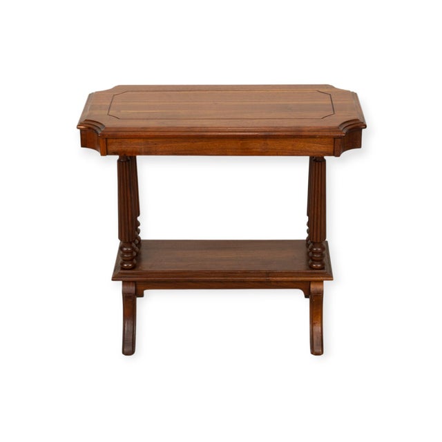 Vintage Neoclassical Walnut Side Table W/ Reeded Columns & Lower Shelf 25x13.5x22 For Sale In Tampa - Image 6 of 11