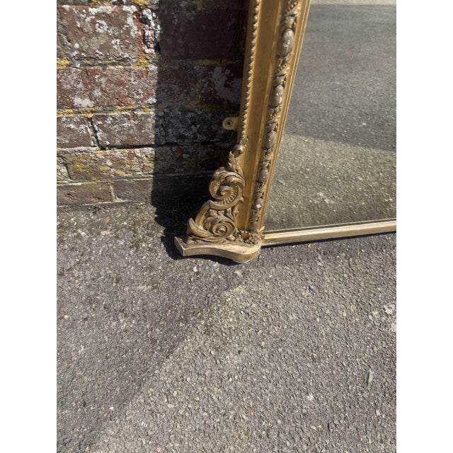 Large Antique English Carved Wood and Gesso Gilt Overmantle Mirror, 1800s For Sale - Image 6 of 8