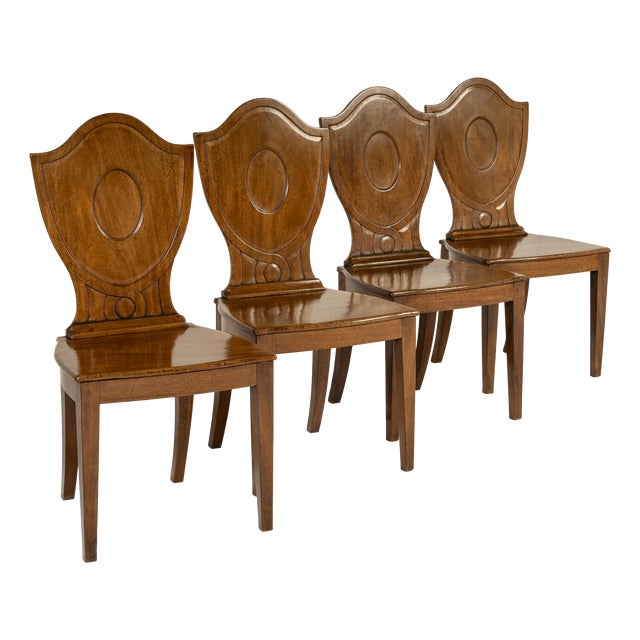 19th Century English Regency Mahogany Hall Chairs, Set of 4 For Sale