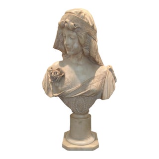 Late 19th Century Adolfo Cipriani Art Nouveau Carved Alabaster Bust For Sale