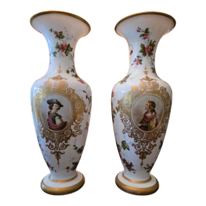 Pair of Antique Baccarat Style Vases Rose Opaline