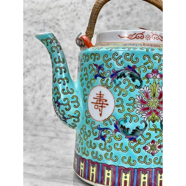 Mid 20th Century Vintage Chinese Porcelain Famille Verde Enamel Floral Motif Teapot For Sale - Image 5 of 11